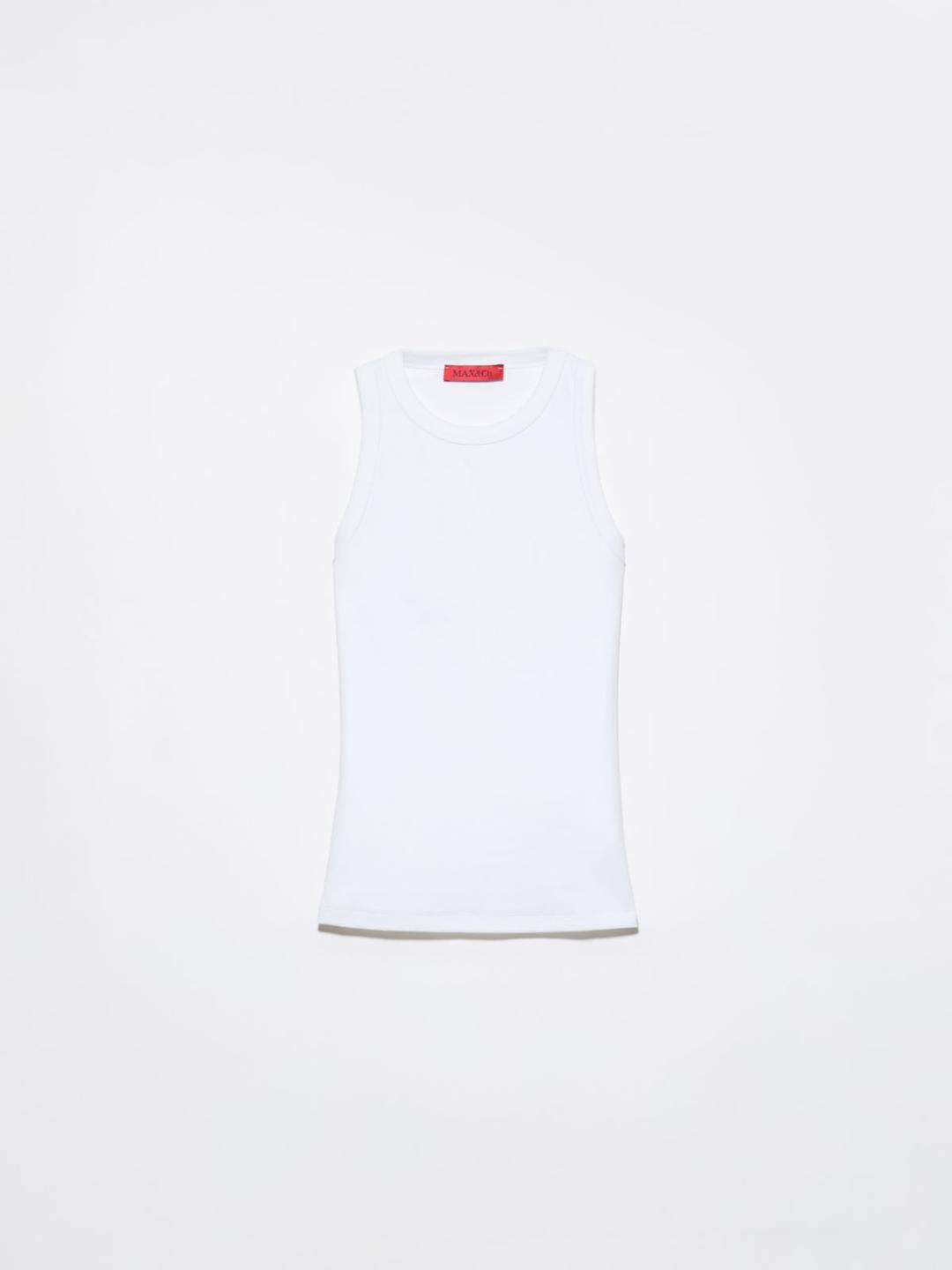 Canotta in cotone a costine | Max&Co Canotta in cotone a costine bianco ottico con girocollo e spalle a vogatore, realizzata in jersey stretch organico. | Max&Co