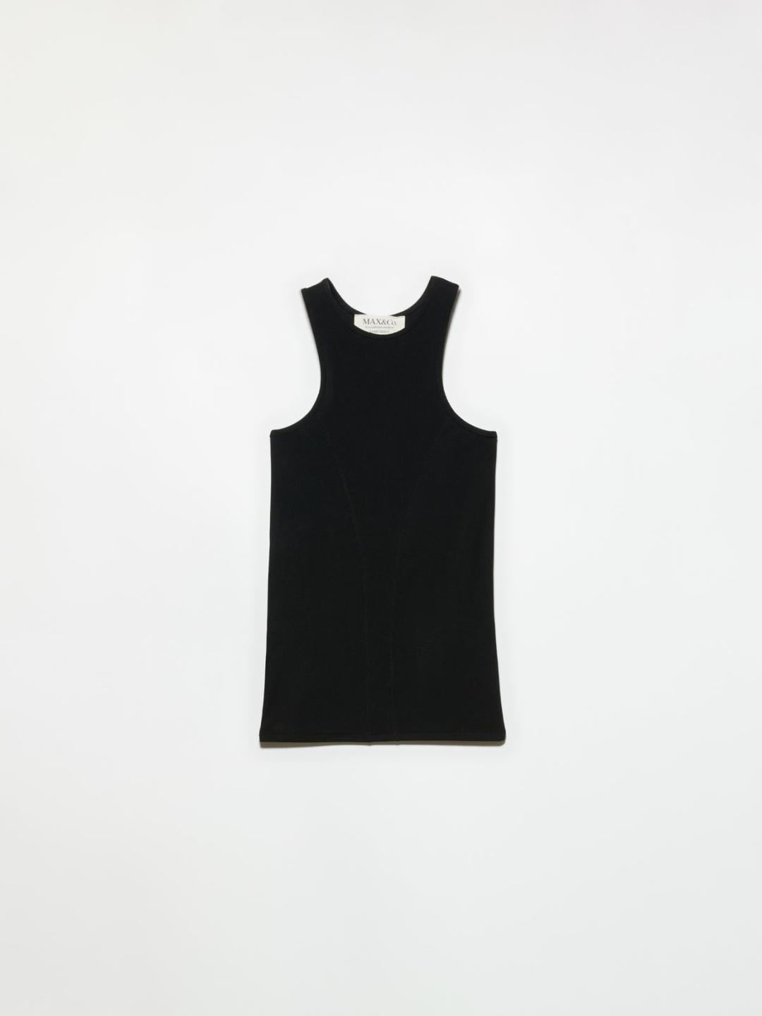 Canotta a costine Sami Miró &Co.llaboration | Max&Co Canotta a costine nera aderente Sami Miró &Co.llaboration con scollo a vogatore e cuciture overlock visibili. | Max&Co