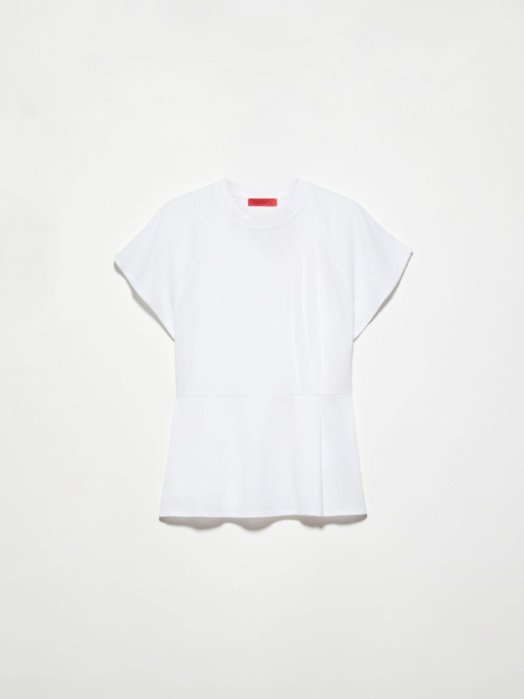 T-shirt in cotone piqué e lino | Max&Co T-shirt bianca ottica in cotone piqué e lino con maniche raglan corte, pieghe asimmetriche sul davanti e vita delineata. | Max&Co