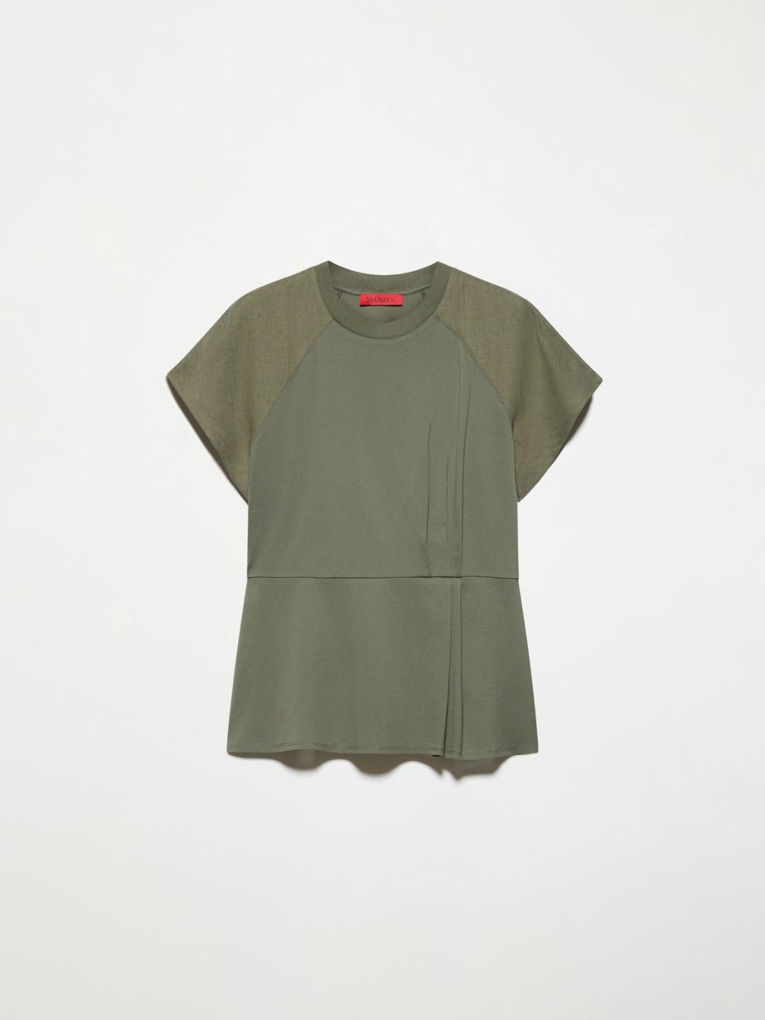 T-shirt in cotone piqué e lino | Max&Co T-shirt kaki in cotone piqué e lino con maniche raglan, pieghe asimmetriche e taglio svasato. | Max&Co