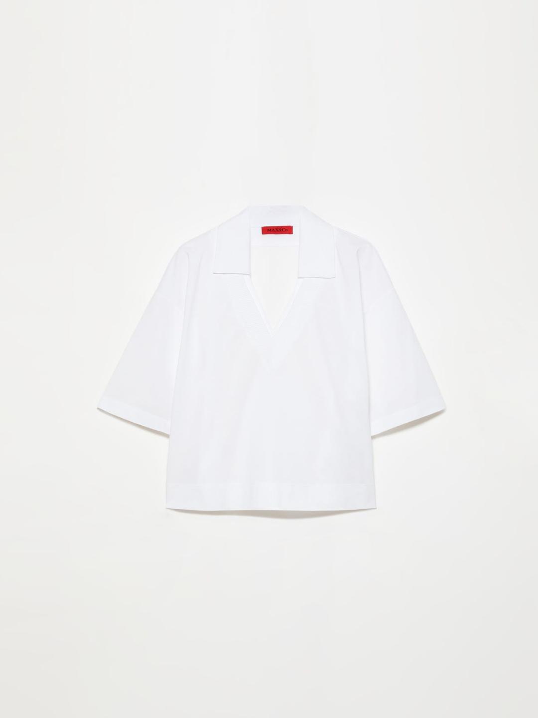 Layered T-shirt in cotone e lino | Max&Co Layered T-shirt bianca ottica in cotone e lino con colletto a contrasto e scollo a V. | Max&Co