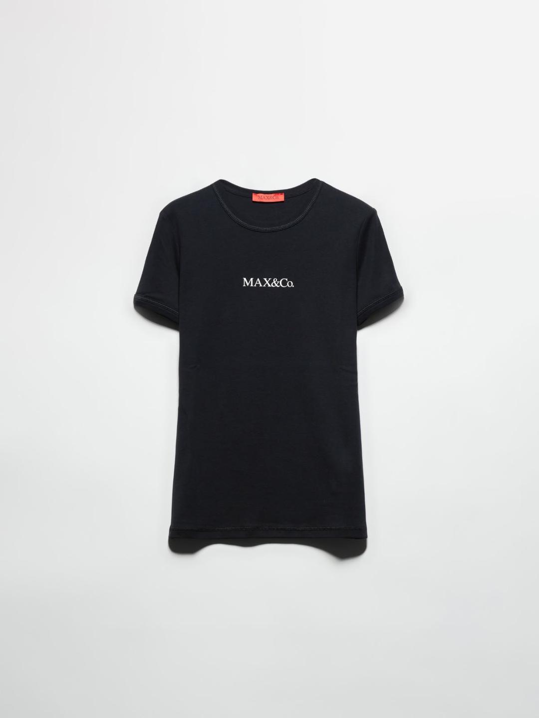 T-shirt slim con logo | Max&Co T-shirt slim nera in jersey di cotone MAX&Co. con logo bianco sul davanti e girocollo. | Max&Co