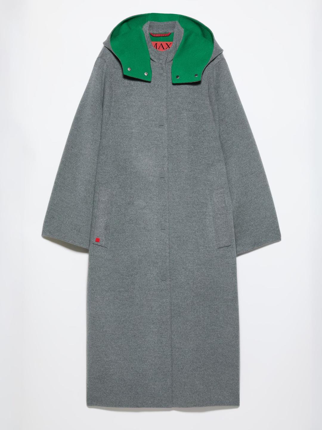 Cappotto oversize in lana double | Max&Co Cappotto oversize in lana double grigio melange con cappuccio staccabile e rivetto rosso su tasca. | Max&Co