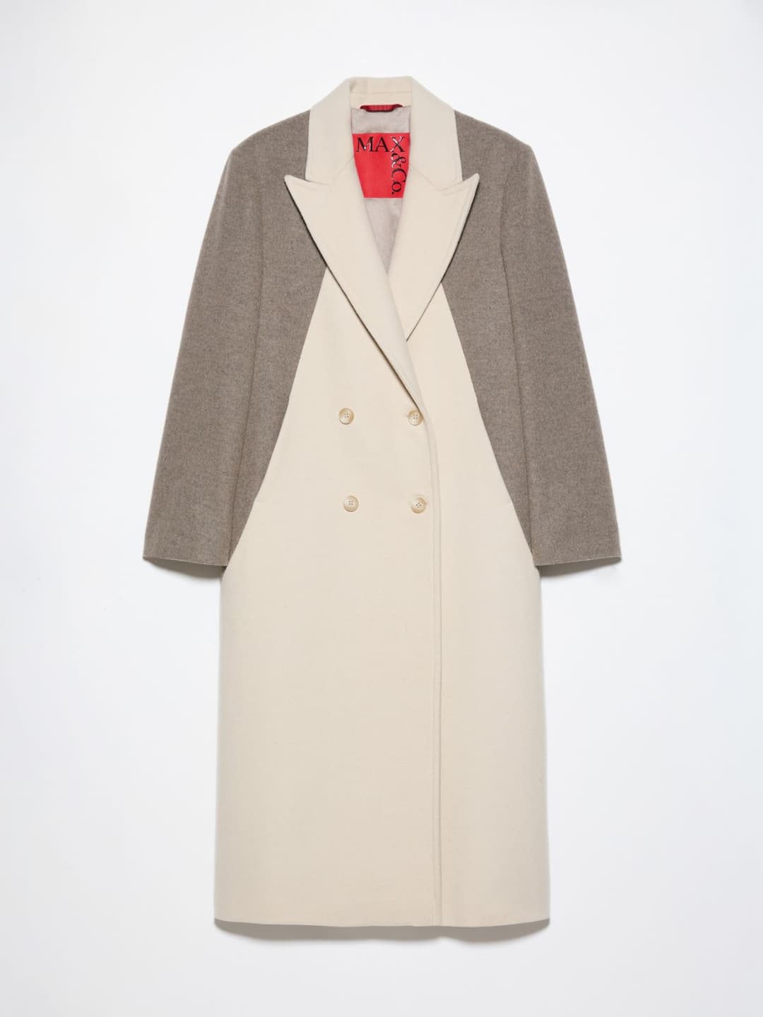 Cappotto doppiopetto in panno | Max&Co Cappotto doppiopetto in panno MADREPERLA con taglio dritto, spalle strutturate e revers a lancia, in blend di lana con pannelli a contrasto colore. | Max&Co