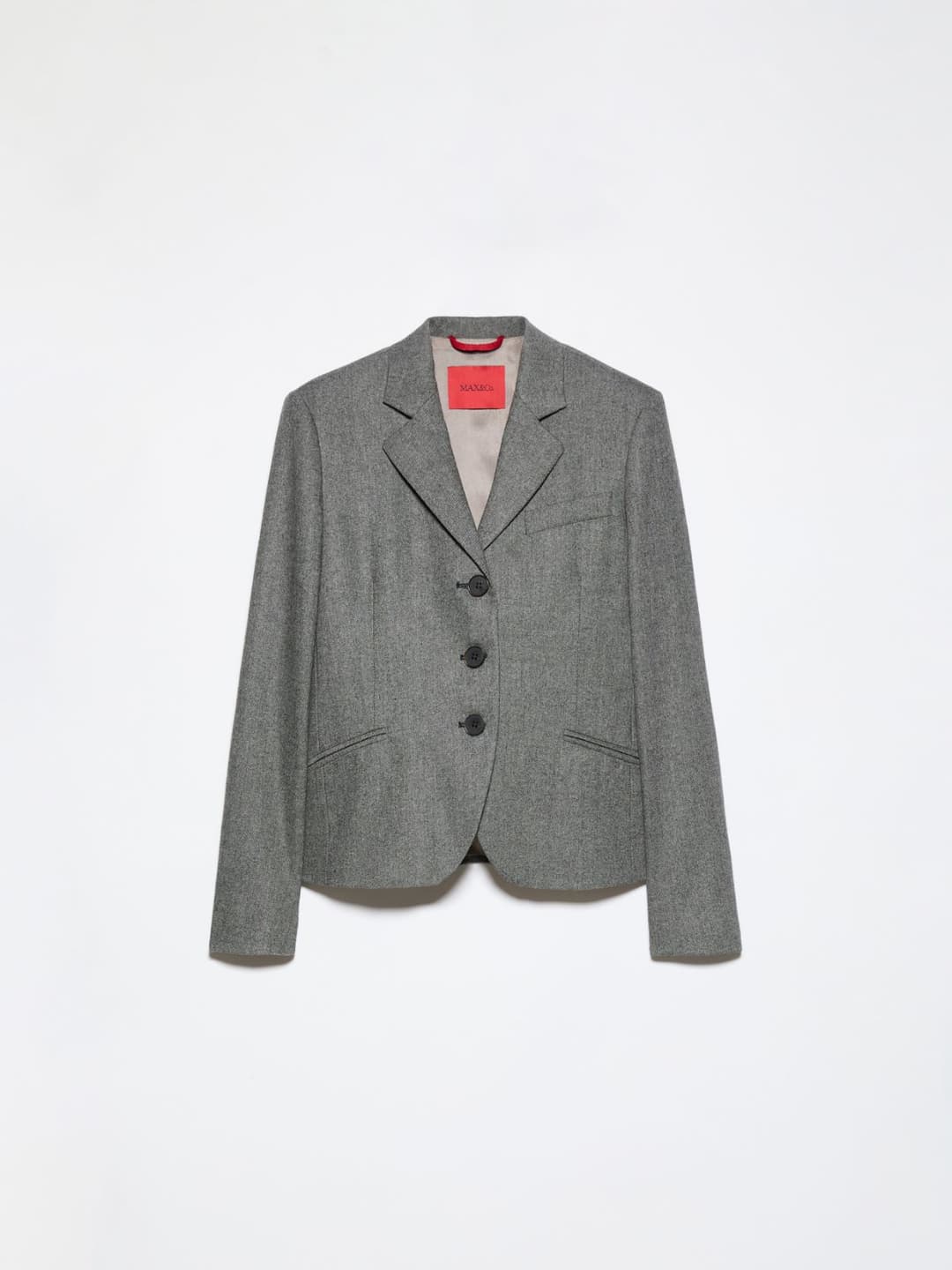 Blazer slim in flanella | Max&Co Blazer slim monopetto a tre bottoni in flanella grigia, con spalle leggermente strutturate e tasche a filo sul davanti. | Max&Co