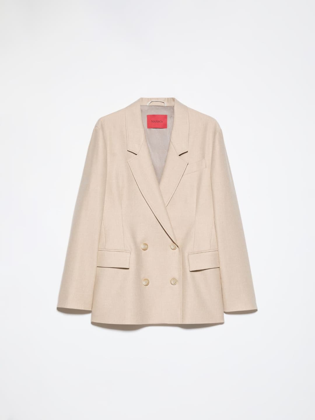 Blazer doppiopetto in flanella | Max&Co Blazer doppiopetto in flanella beige da donna con taglio morbido, revers classici e chiusura a due bottoni. | Max&Co
