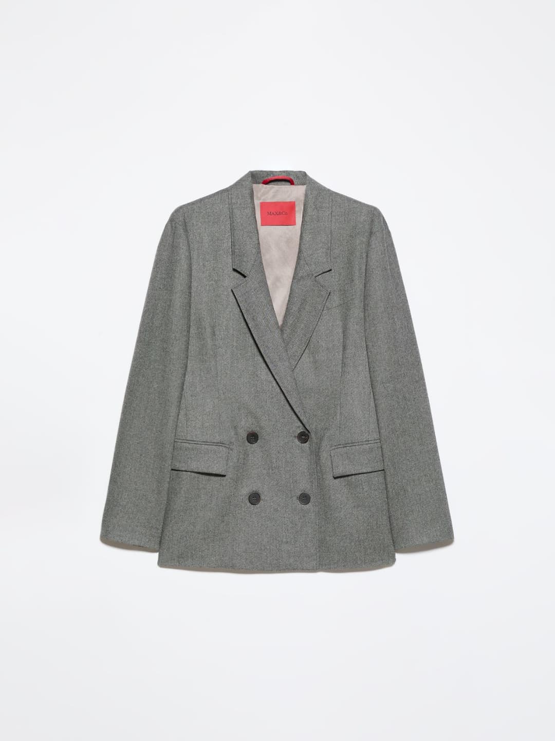 Blazer doppiopetto in flanella | Max&Co Blazer doppiopetto in flanella grigia con taglio morbido, revers classici e chiusura a due bottoni, ideale per un look elegante e rilassato. | Max&Co