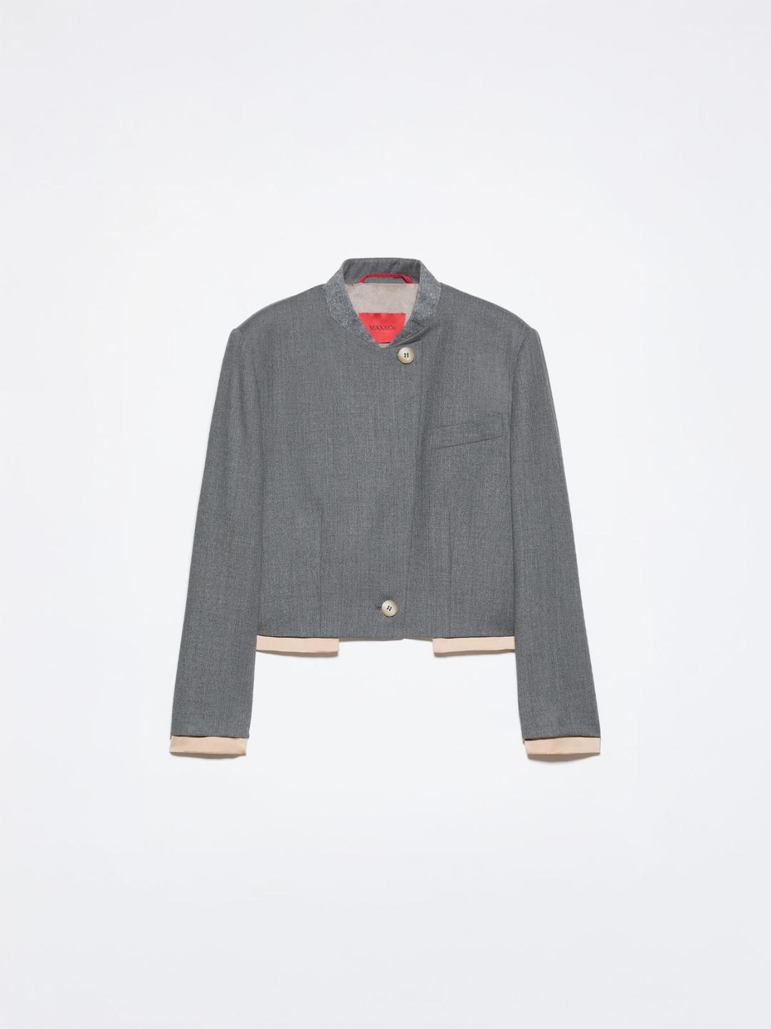 Giacca cropped in blend di lana | Max&Co Giacca cropped grigio melange in blend di lana stretch con collo a bomber, chiusura asimmetrica e bordi a contrasto. | Max&Co