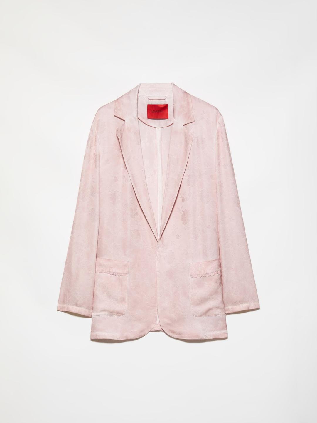 Blazer jacquard fluido | Max&Co Blazer jacquard fluido rosa con fantasia floreale e tintura disomogenea, taglio monopetto destrutturato con tasche applicate rifinite in pizzo. | Max&Co