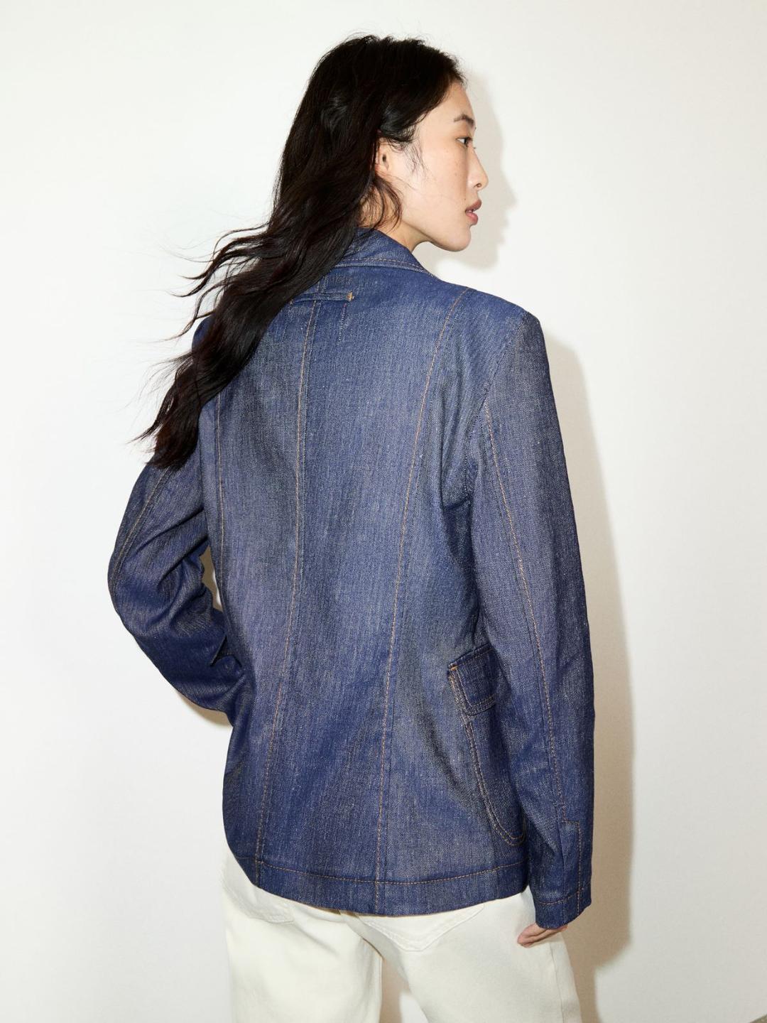 Blazer in denim di cotone e lino | Max&Co Blazer in denim di cotone e lino - vista alternativa - 1 | Max&Co