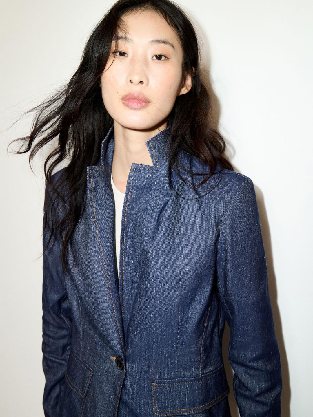 Blazer in denim di cotone e lino | Max&Co Blazer in denim di cotone e lino - vista alternativa - 1 | Max&Co