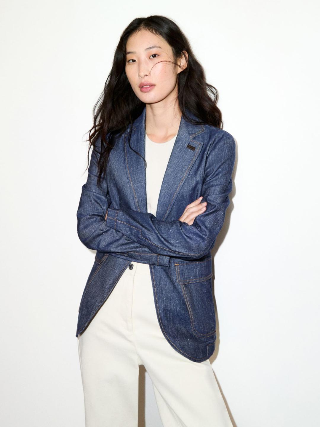 Blazer in denim di cotone e lino | Max&Co Blazer in denim di cotone e lino - vista alternativa - 1 | Max&Co