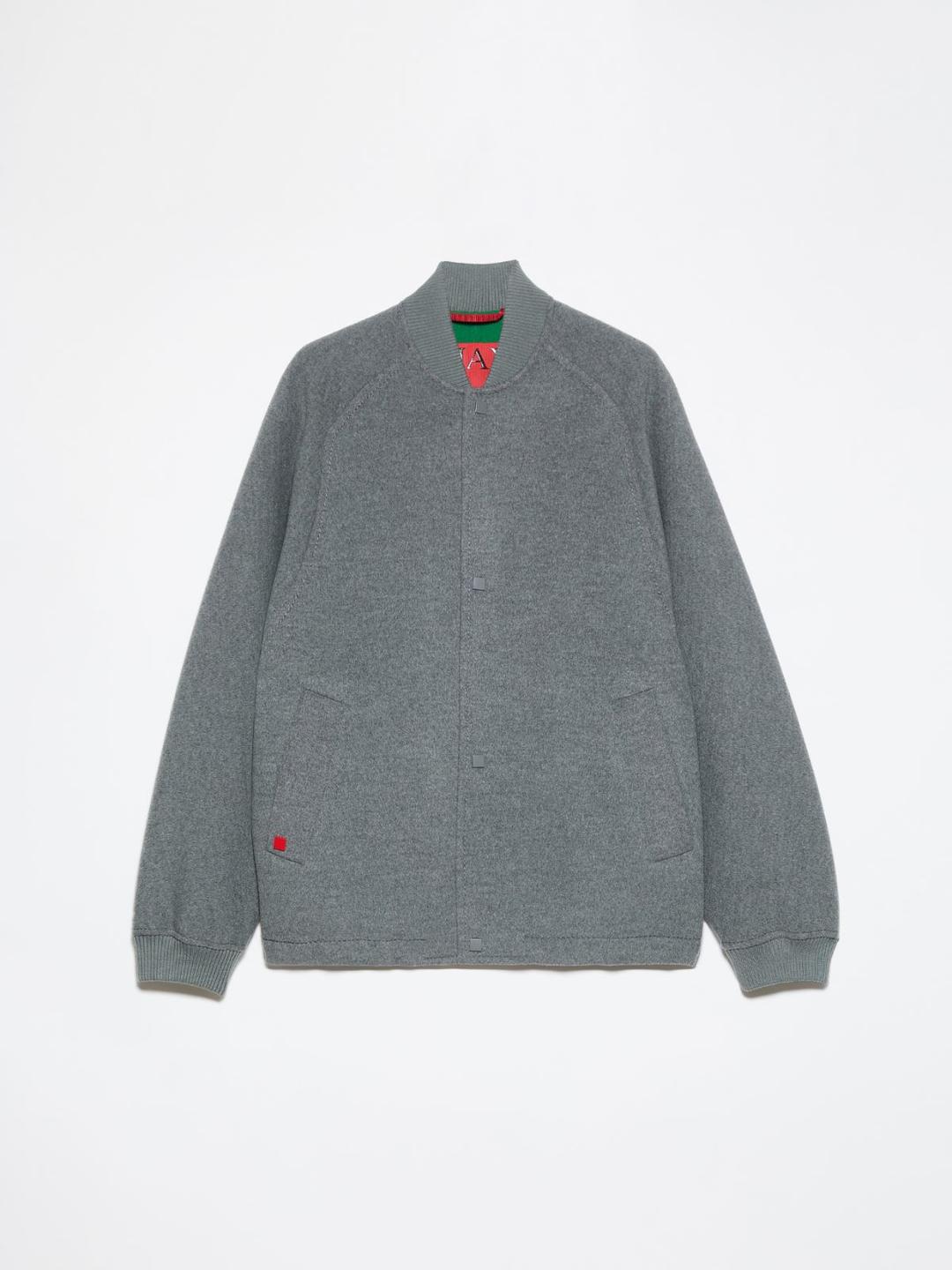 Bomber in lana double | Max&Co Bomber in lana double grigio melange con taglio oversize, bottoni a pressione e rivetto rosso iconico MAX&Co. | Max&Co