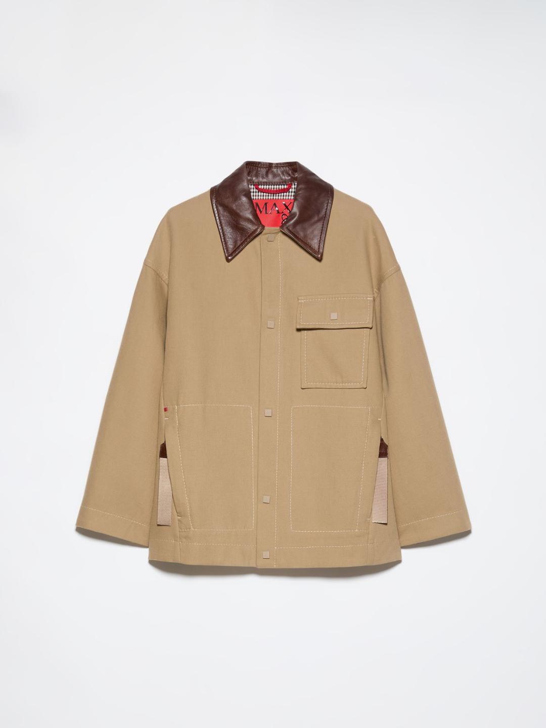 Giacca in cotone antigoccia | Max&Co Giacca camicia MAX&Co. color cammello in cotone double face antigoccia con colletto in pelle e interno a quadretti Vichy. | Max&Co