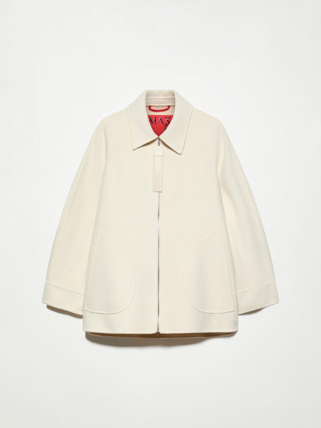 Giacca in lana double | Max&Co Giacca in lana double bianca con taglio oversize, collo a camicia, maniche raglan e tasche applicate sul davanti. | Max&Co