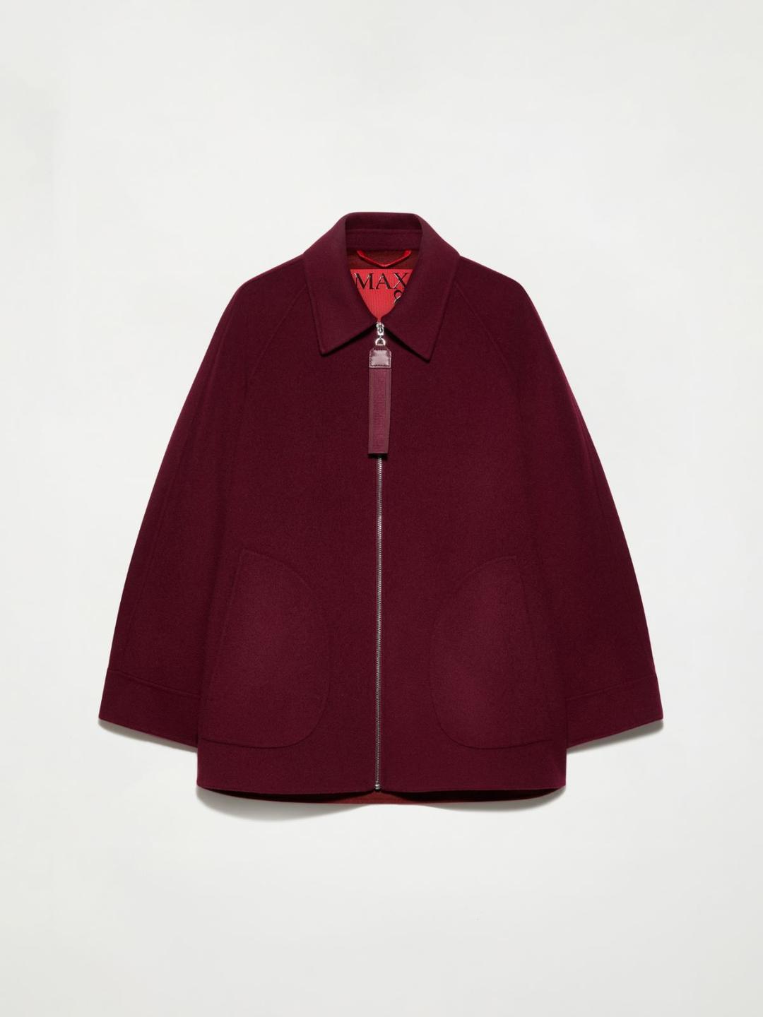 Giacca in lana double | Max&Co Giacca in lana double color bordeaux con taglio oversize, collo a camicia, maniche raglan, tasche applicate e chiusura zip in metallo. | Max&Co