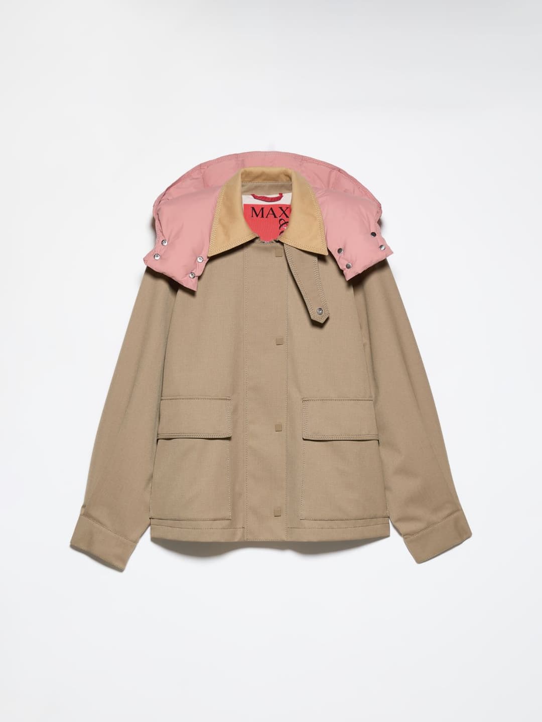 Barn jacket in gabardine | Max&Co Barn jacket in gabardine tortora con cappuccio staccabile rosa e colletto in canvas di cotone. | Max&Co