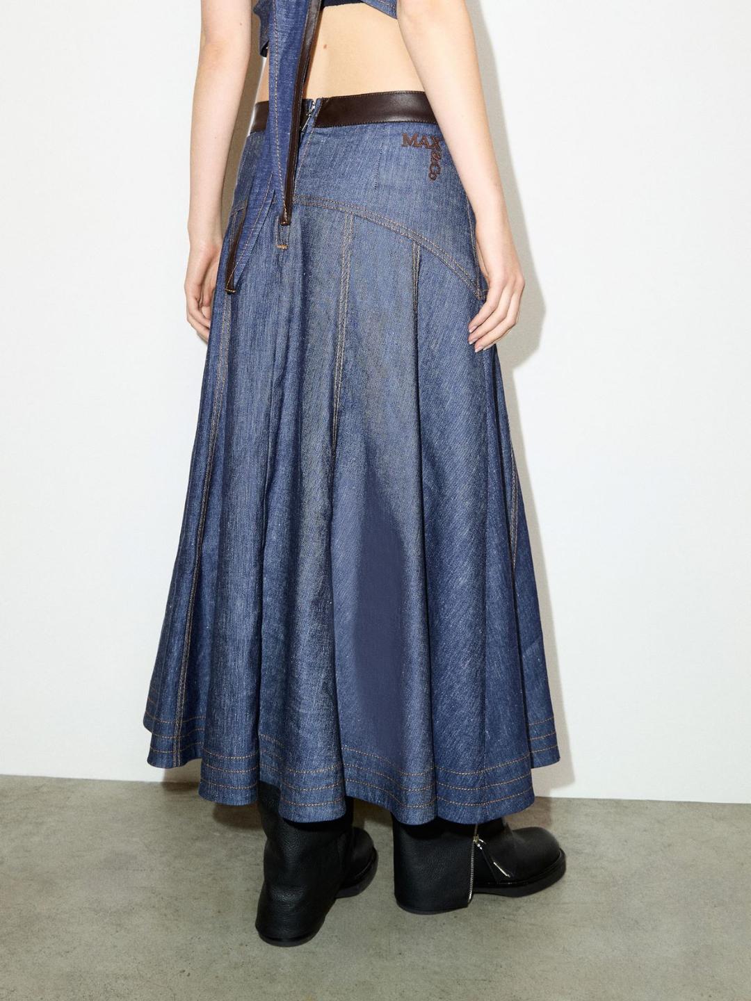 Gonna in denim di cotone e lino | Max&Co Gonna in denim di cotone e lino - vista alternativa - 8 | Max&Co