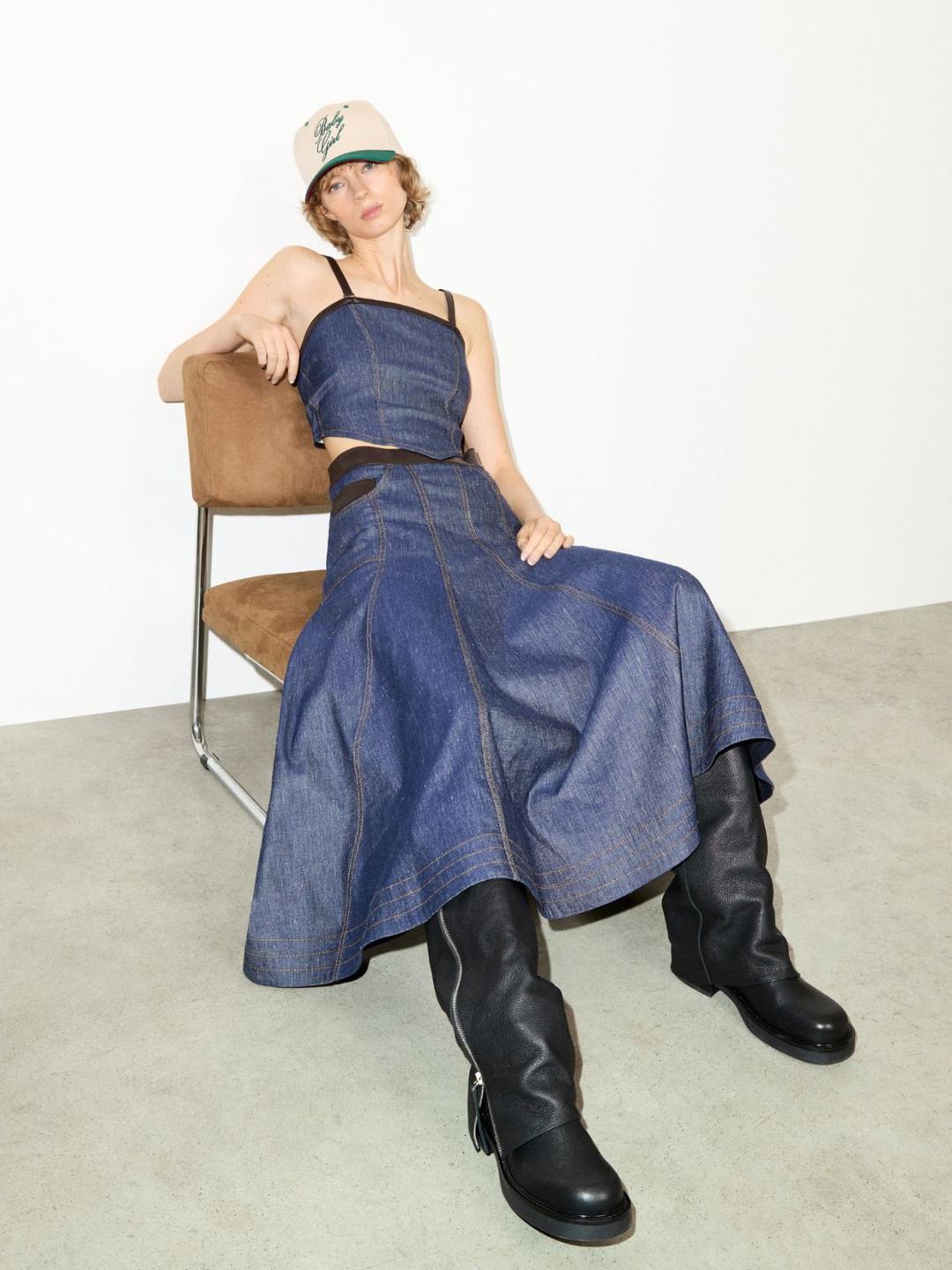 Gonna in denim di cotone e lino | Max&Co Gonna in denim di cotone e lino - vista alternativa - 8 | Max&Co