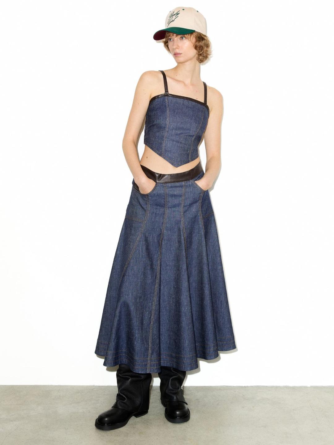 Gonna in denim di cotone e lino | Max&Co Gonna in denim di cotone e lino - vista alternativa - 8 | Max&Co