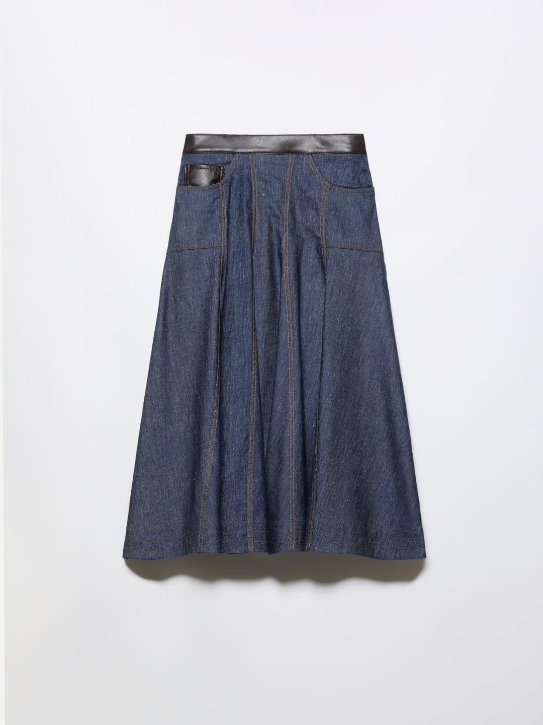 Gonna in denim di cotone e lino | Max&Co Gonna in denim di cotone e lino | Max&Co