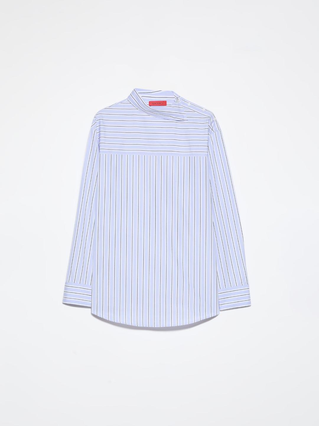 Blusa in popeline di cotone | Max&Co Blusa in popeline di cotone a righe azzurre e bianche con colletto asimmetrico e abbottonatura laterale. | Max&Co