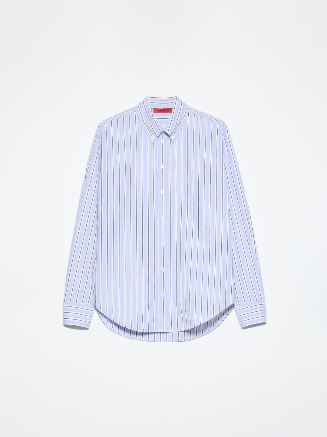 Camicia in popeline di cotone | Max&Co Camicia in popeline di cotone a righe azzurre e bianche con collo button down e iconico red square MAX&Co. sul bottone del colletto. | Max&Co