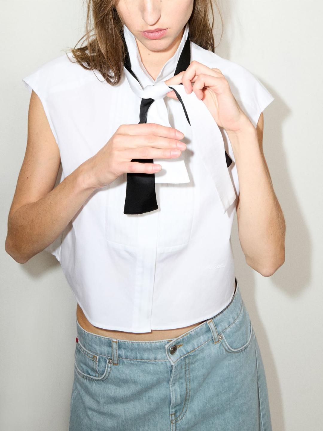 Camicia cropped con plastron | Max&Co Camicia cropped con plastron - vista alternativa - 1 | Max&Co
