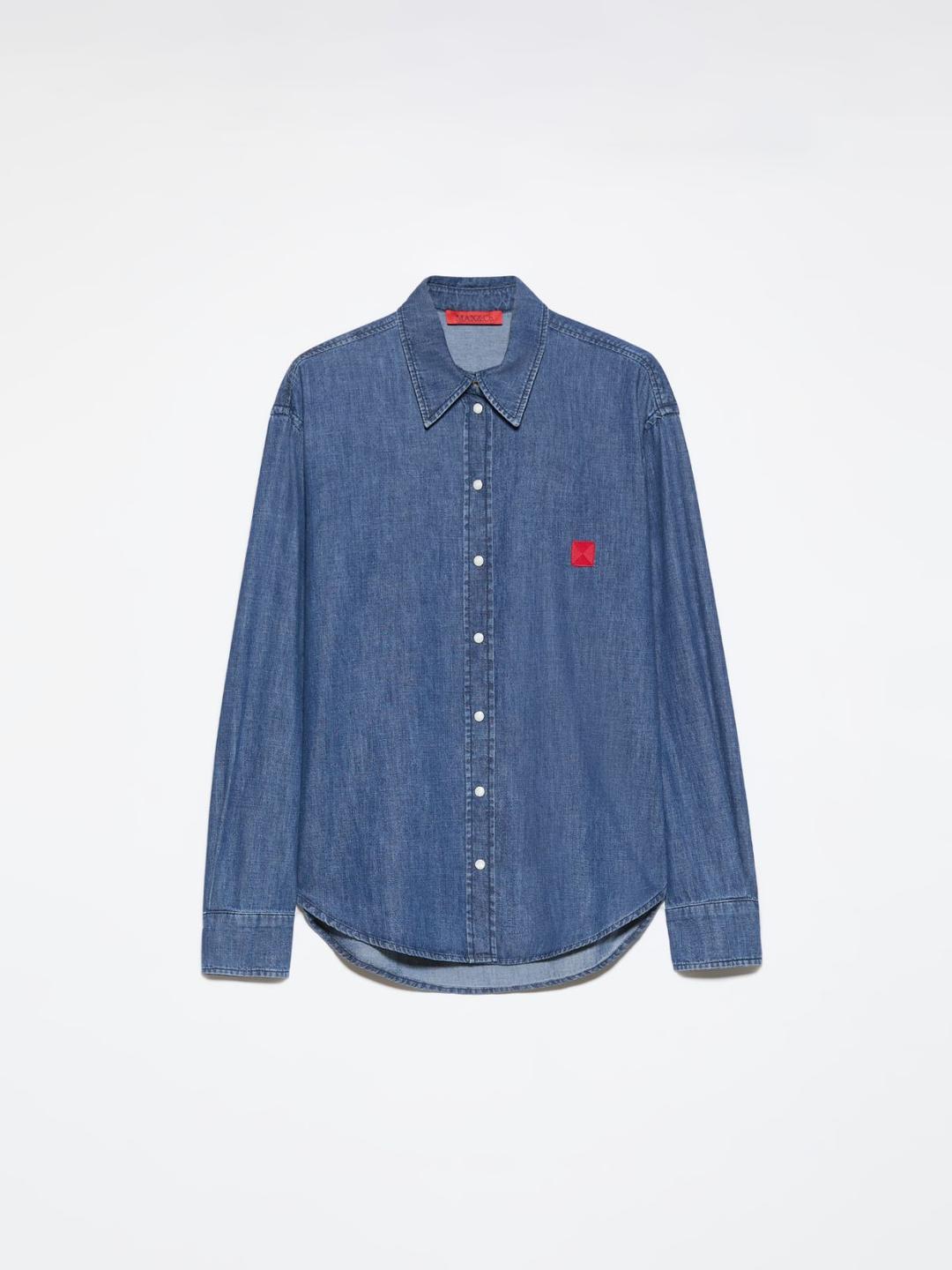 Camicia in denim leggero | Max&Co Camicia in denim leggero blu con patch rosso MAX&Co. e colletto classico. | Max&Co