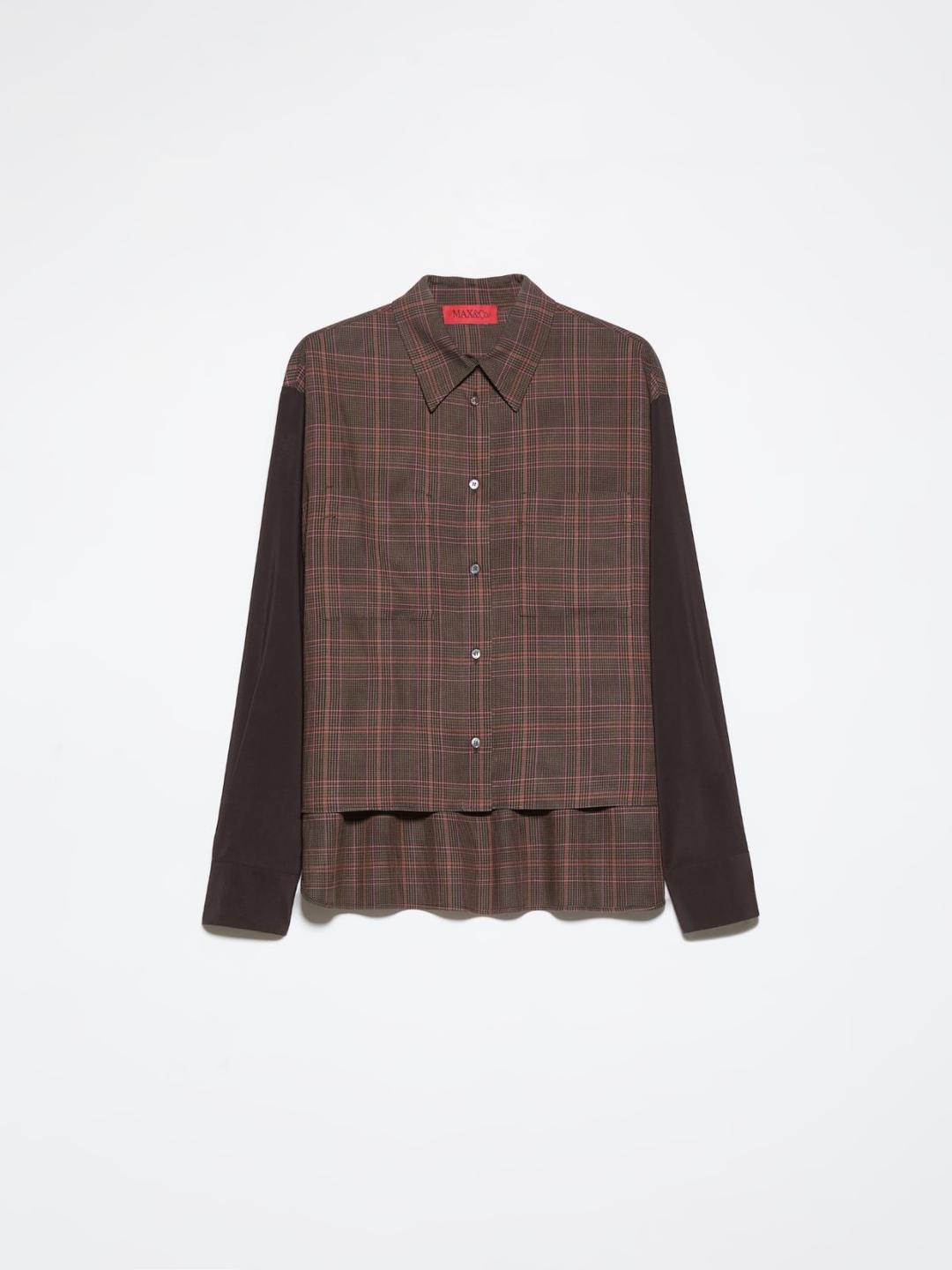 Camicia a disegno check | Max&Co Camicia a disegno check MARRONE con maniche lunghe in viscosa fluida e colletto classico, rifinita dal dettaglio red square MAX&Co. sul filo del bottone. | Max&Co