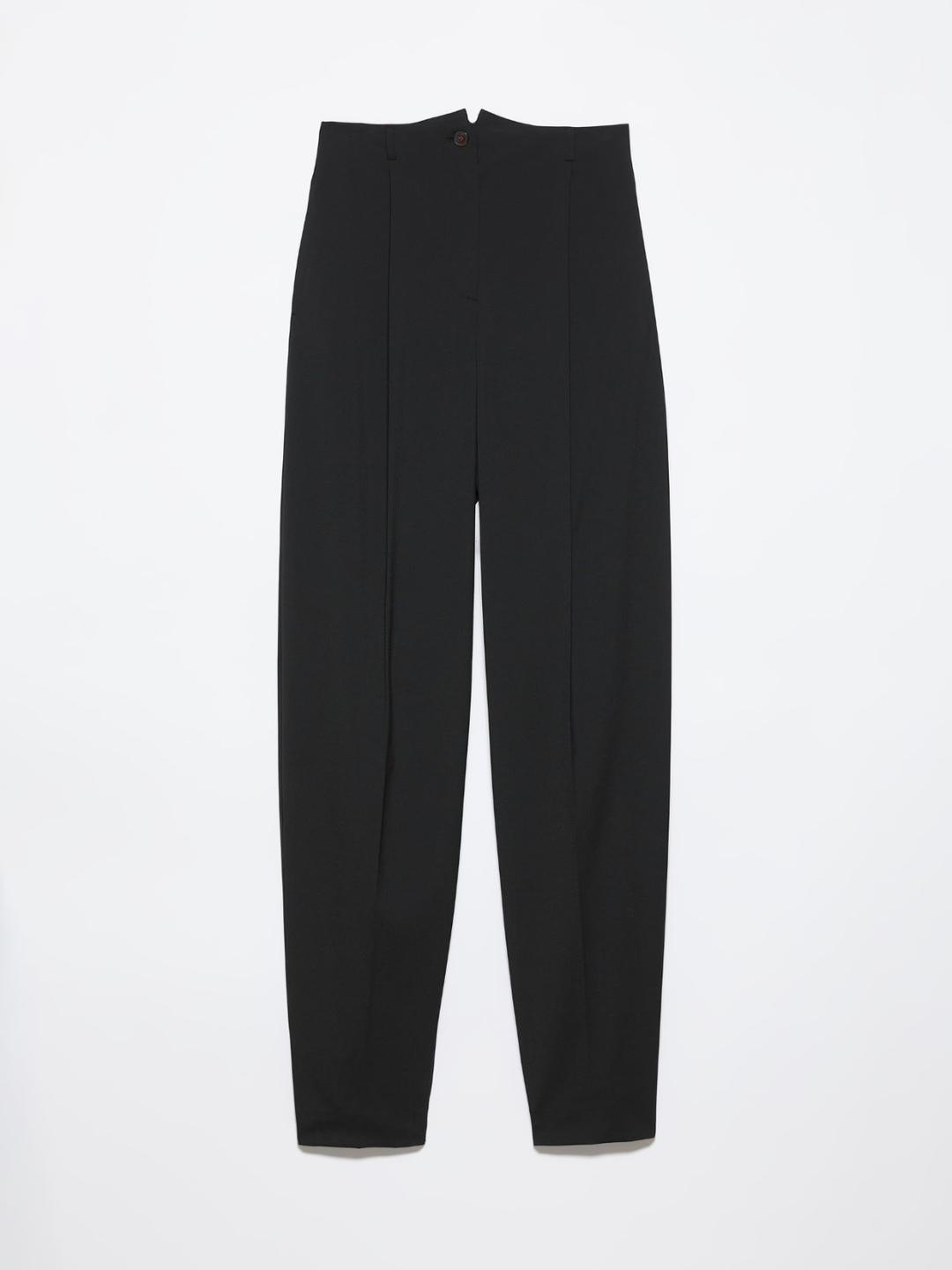 Pantaloni barrel leg sartoriali | Max&Co Pantaloni barrel leg sartoriali neri da donna con vita alta, pieghe frontali e tasche inserite. | Max&Co