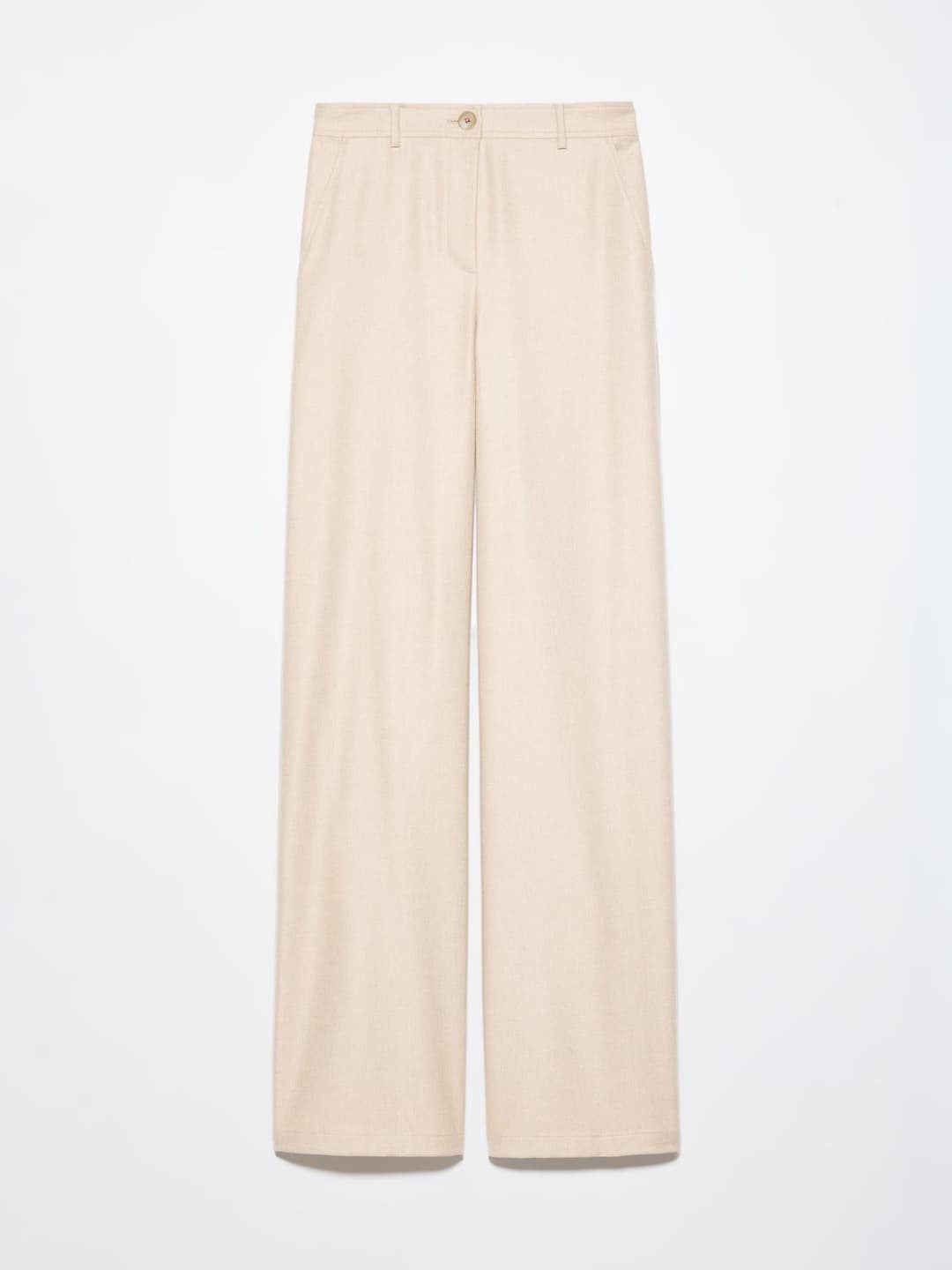 Pantaloni ampi in flanella | Max&Co Pantaloni ampi in flanella beige MAX&Co. con gamba dritta, vita regolare con passanti ed elastico interno sul retro, tasche alla francese e chiusura con zip nascosta e bottone. | Max&Co