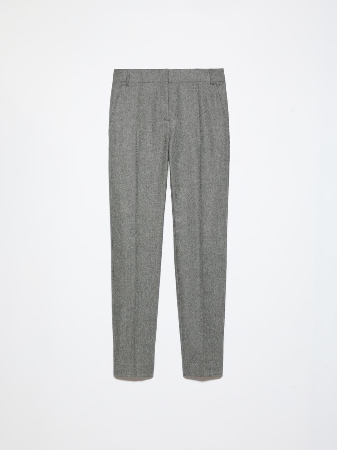 Pantaloni slim in flanella | Max&Co Pantaloni slim in flanella grigia con taglio sartoriale affusolato, vita regolare, passanti, tasche alla francese e tasca posteriore a filo con bottone red square MAX&Co. | Max&Co
