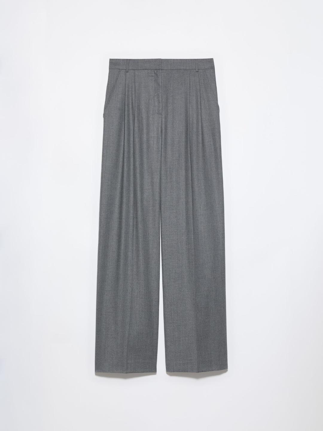 Pantaloni ampi in blend di lana | Max&Co Pantaloni ampi grigio melange in blend di lana stretch con vita regolare, passanti, tasche alla francese e doppie pieghe sul davanti. | Max&Co