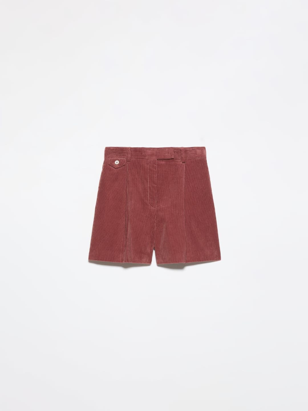 Shorts in velluto a coste | Max&Co Shorts in velluto a coste color mattone con vita regolare, passanti, pieghe stirate e dettaglio di pattina con bottone sul davanti. | Max&Co