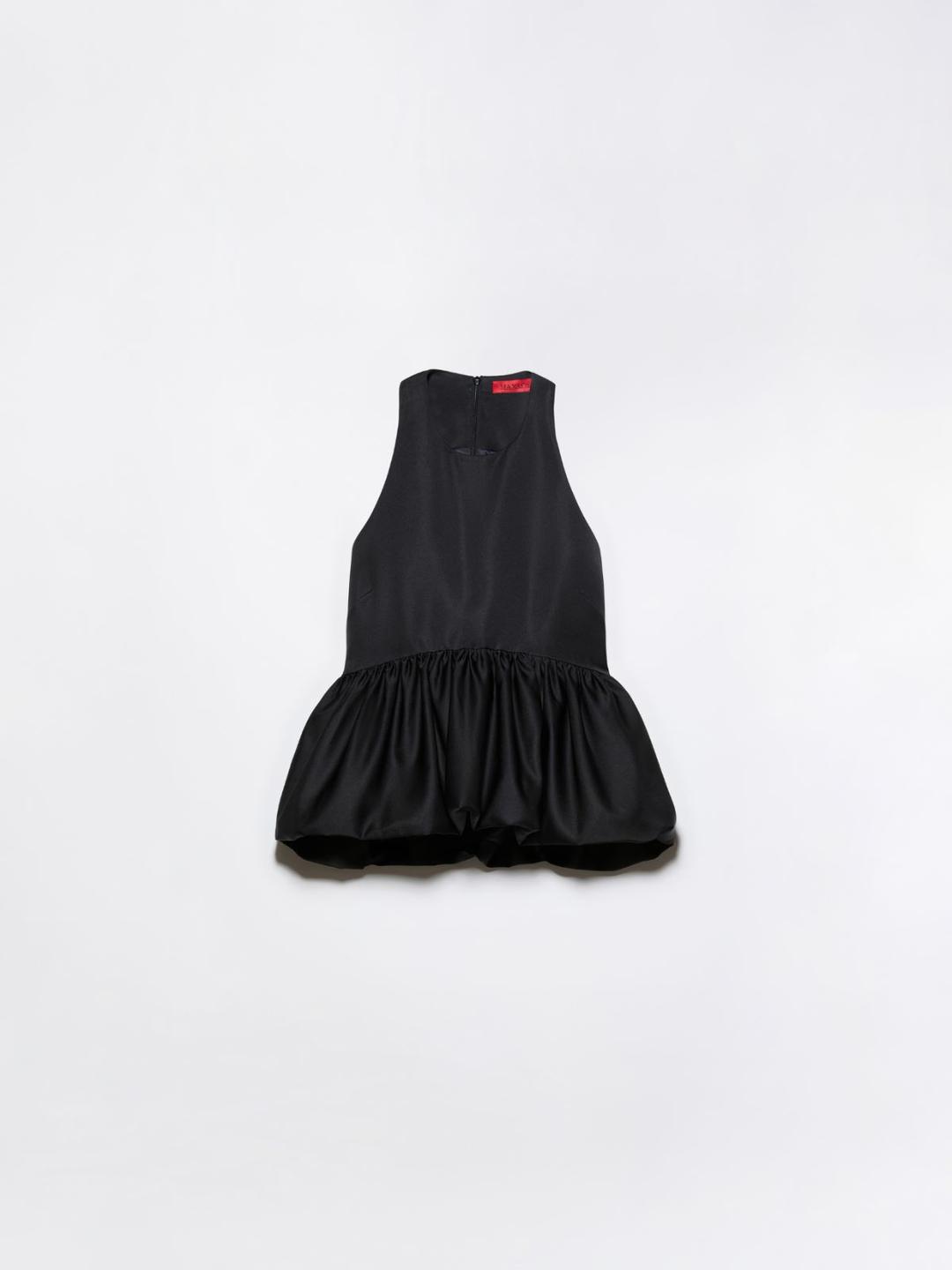 Top peplum in duchesse | Max&Co Top peplum nero in duchesse satin con balza arricciata a balloon al fondo e zip invisibile sul retro. | Max&Co