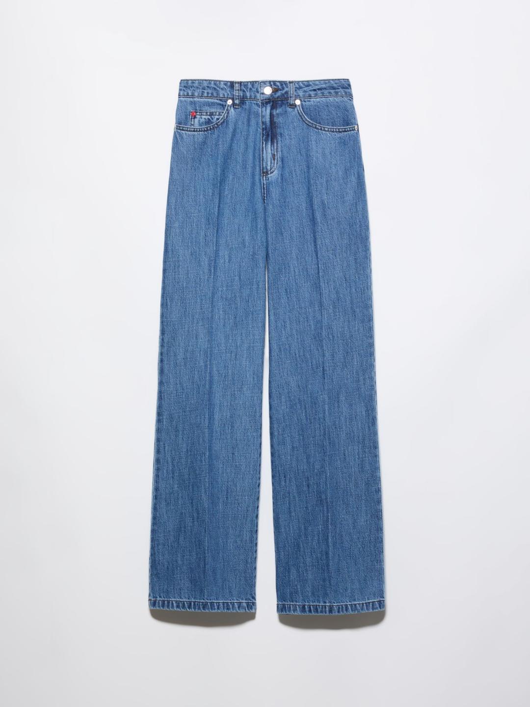 Jeans bootcut Re-Edit | Max&Co Jeans bootcut Re-Edit blu in puro cotone stone wash, con gamba morbida e svasata, vita regolare e design cinque tasche. | Max&Co
