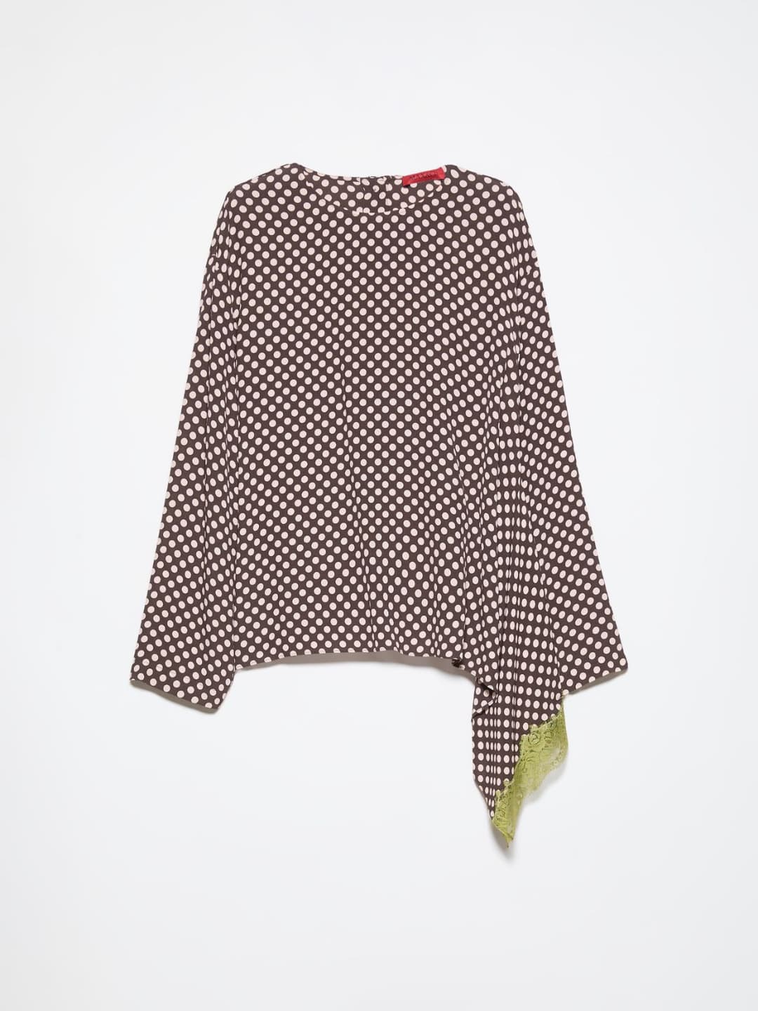 Blusa fluida con pizzo | Max&Co Blusa fluida testa di moro con stampa a pois e dettaglio asimmetrico in pizzo smerlato. | Max&Co