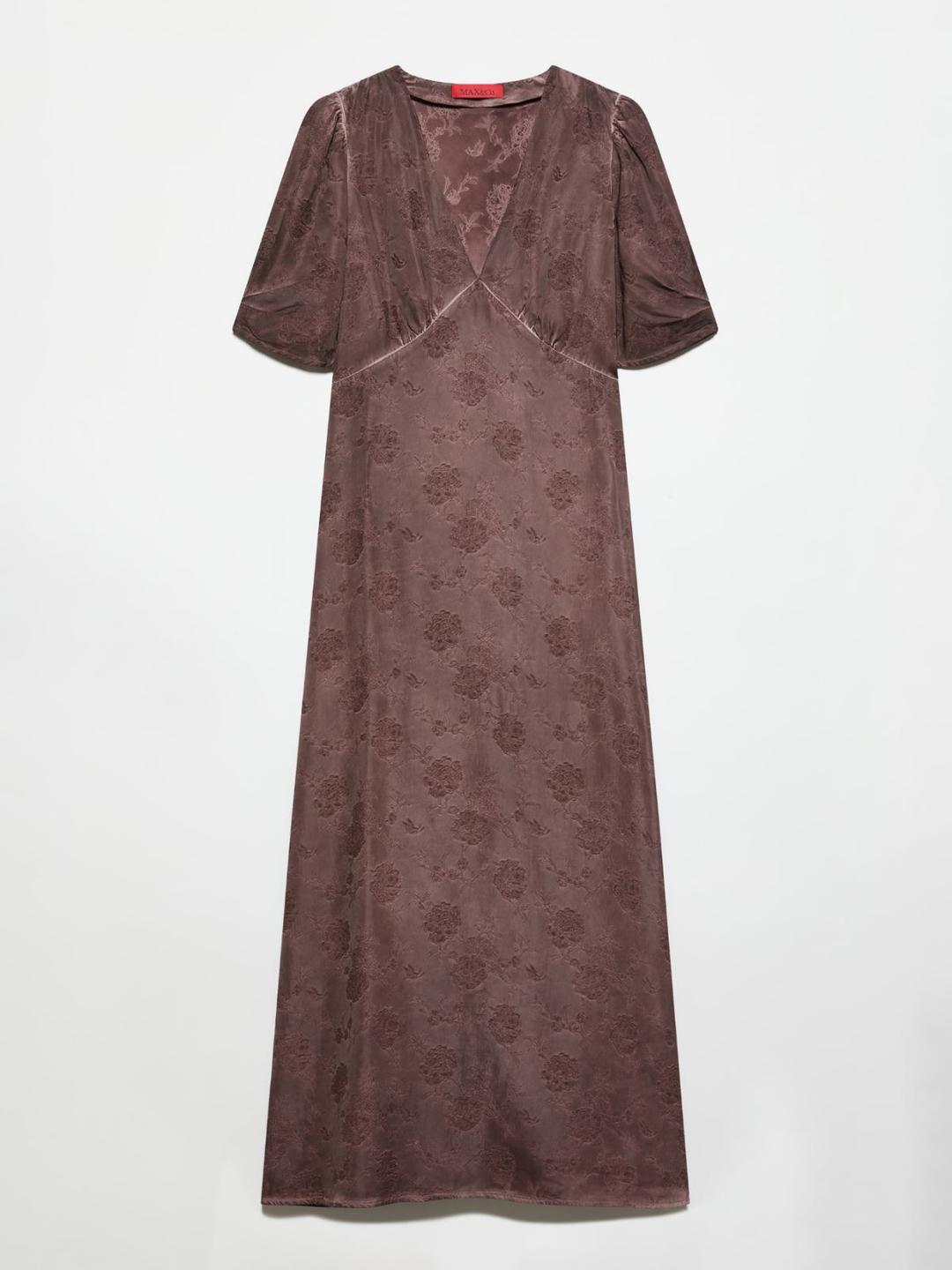 Abito jacquard floreale | Max&Co Abito donna in viscosa jacquard floreale color cioccolato con scollo a V e maniche a palloncino. | Max&Co