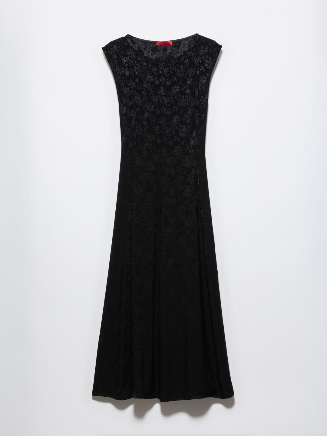 Abito midi in tessuto jacquard | Max&Co Abito midi nero in tessuto jacquard con texture floreale lucida e dettaglio cut-out sul retro. | Max&Co