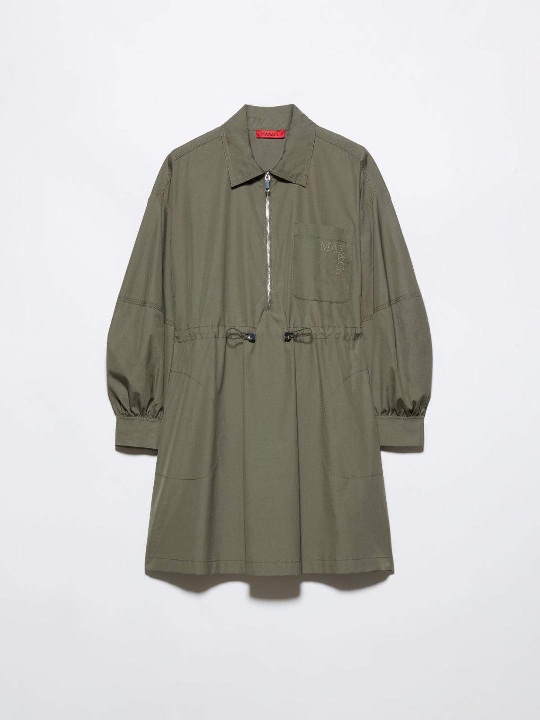 Abito in popeline con coulisse | Max&Co Abito in popeline verde loden con coulisse in vita, colletto classico, zip metallica e tasca applicata con logo ricamato. | Max&Co
