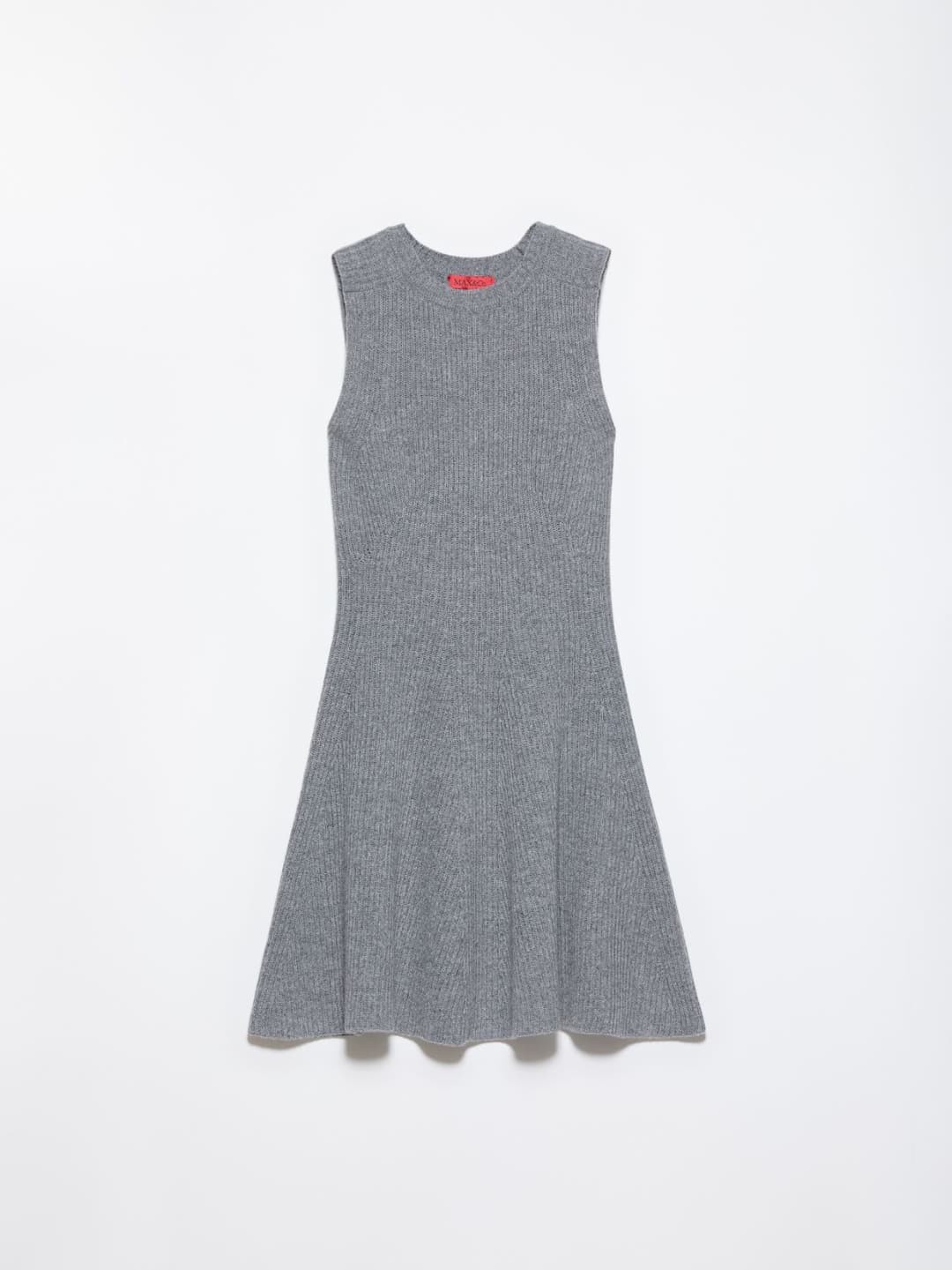 Abito in maglia di pura lana | Max&Co Abito in maglia di pura lana grigio chiaro, senza maniche e girocollo, con lavorazione a coste inglesi e silhouette svasata. | Max&Co