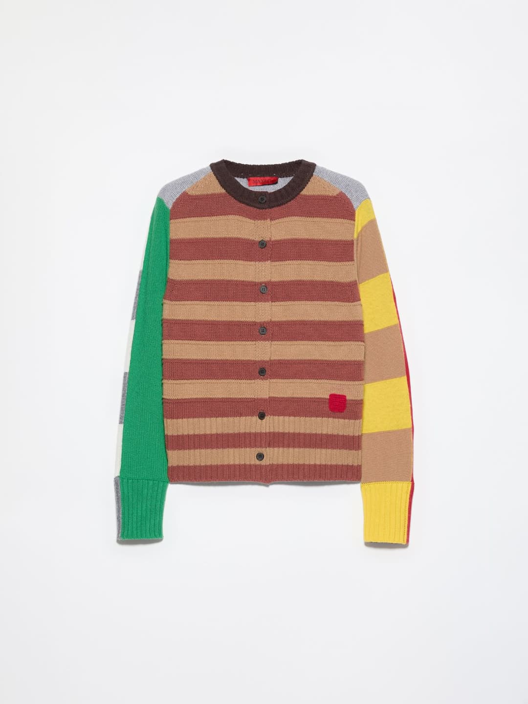 Cardigan patchwork in pura lana | Max&Co Cardigan patchwork in pura lana CAMMELLO MAX&Co. con righe e blocchi di colore, lavorazione rasata e dettagli a coste. | Max&Co