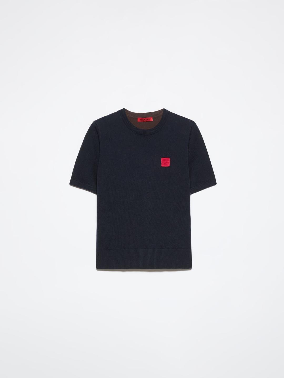 T-shirt in cotone e cashmere | Max&Co T-shirt blu in cotone e cashmere da donna con iconico red square MAX&Co. applicato sul davanti. | Max&Co