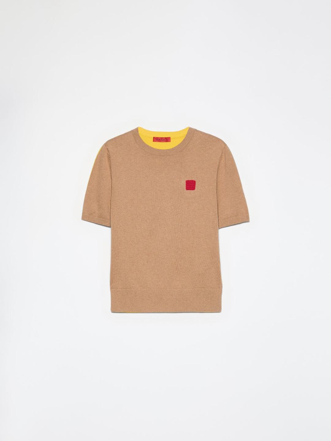 T-shirt in cotone e cashmere | Max&Co T-shirt in cotone e cashmere color cammello con iconico red square MAX&Co. applicato sul davanti e girocollo a contrasto. | Max&Co