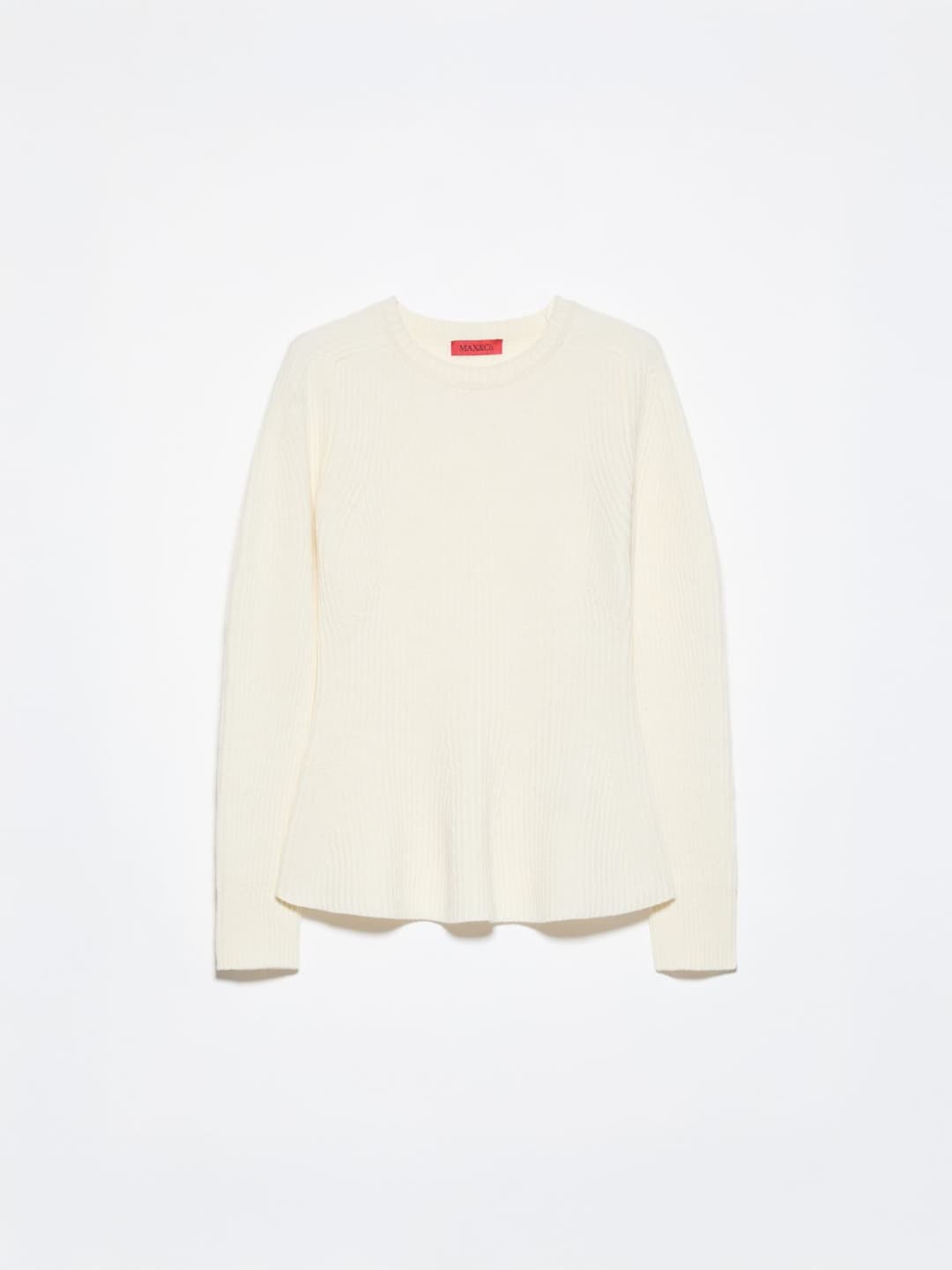 Maglia in pura lana a coste | Max&Co Maglia in pura lana a coste bianche con girocollo e maniche lunghe a martello, svasata al fondo. | Max&Co