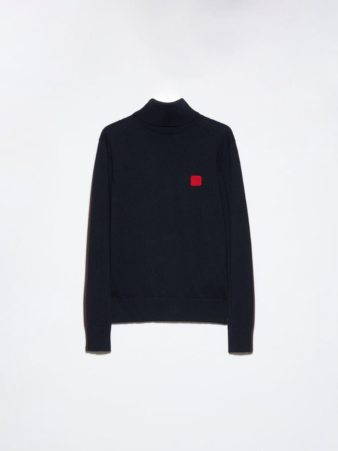 Dolcevita in cotone e cashmere | Max&Co Dolcevita blu in cotone e cashmere con iconico red square MAX&Co. lavorato a crochet sul davanti. | Max&Co