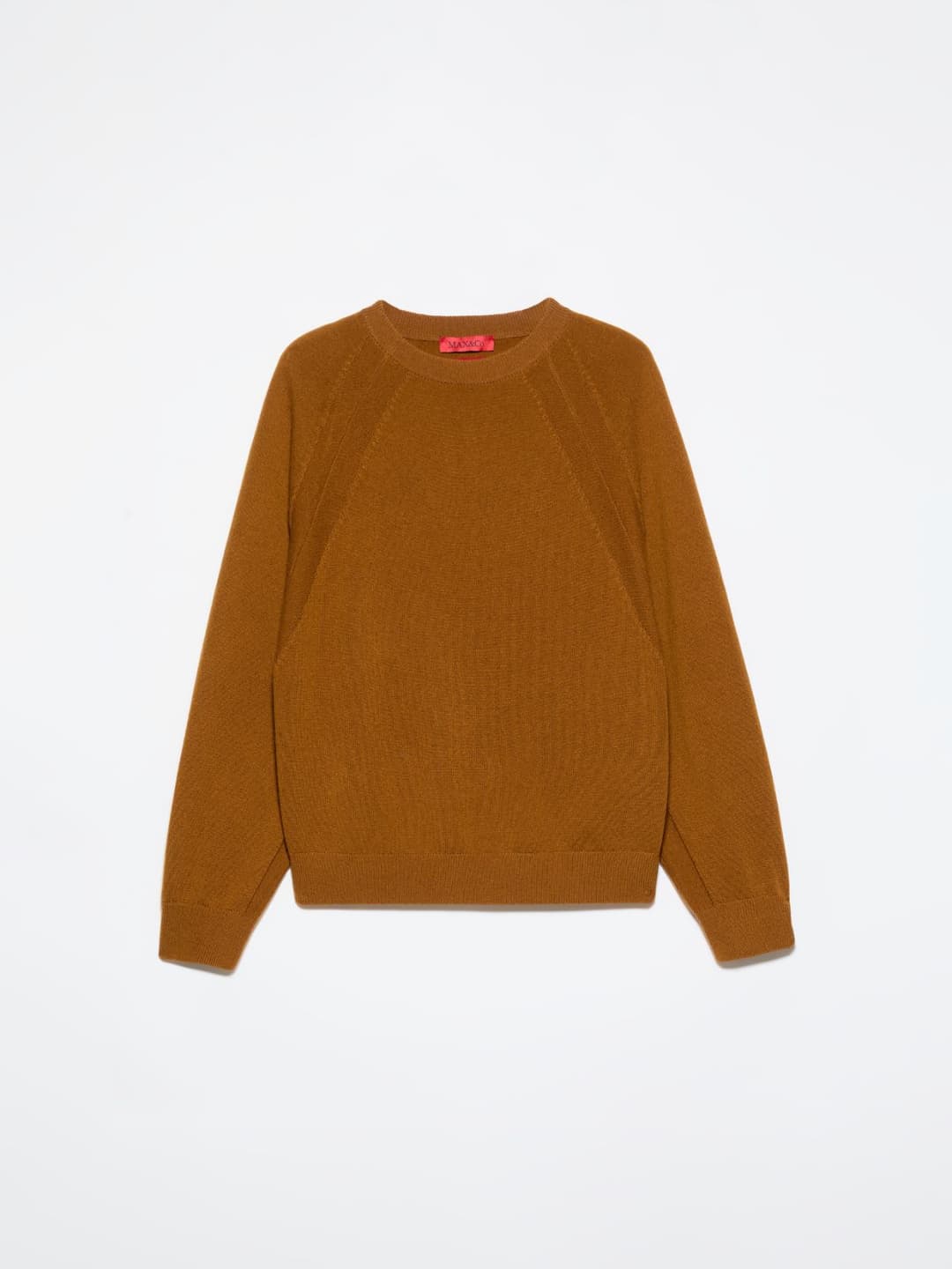 Maglia in lana e cashmere | Max&Co Maglia in lana e cashmere color tabacco con girocollo, maniche raglan e iconico red square MAX&Co. intarsiato sul retro. | Max&Co