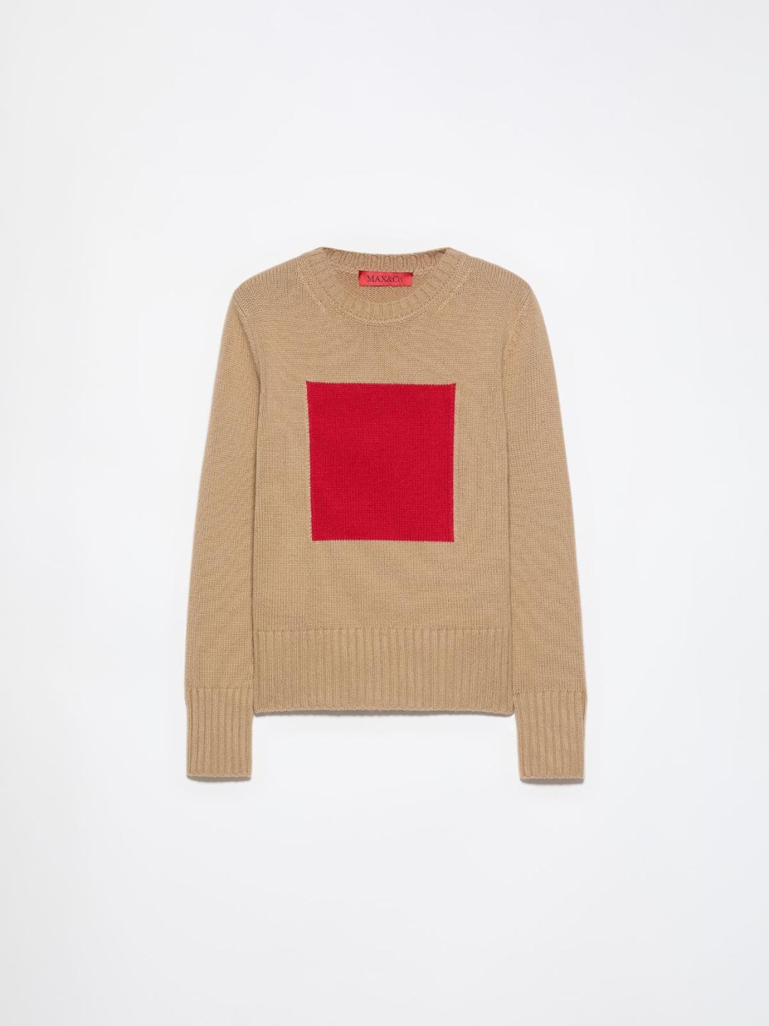 Pull in lana e cashmere | Max&Co Pull in lana e cashmere color cammello con iconico red square MAX&Co. intarsiato sul davanti e bordi a coste. | Max&Co