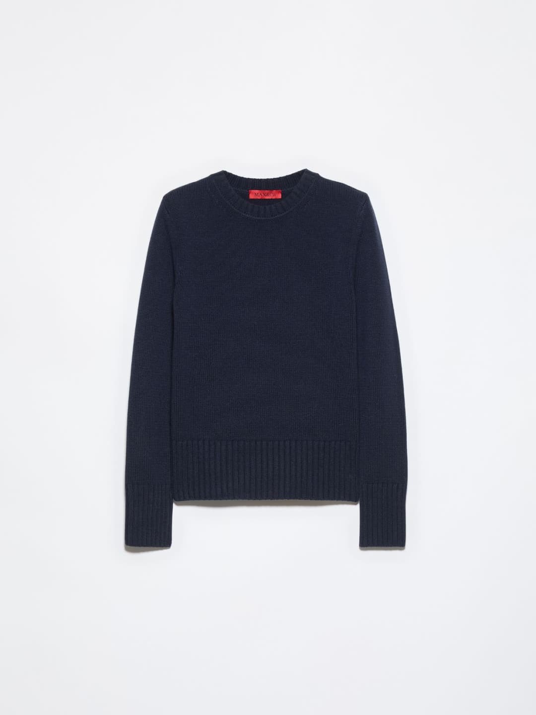 Pull in lana e cashmere | Max&Co Pull blu in lana e cashmere con girocollo e maniche lunghe, lavorazione rasata e bordi a coste. | Max&Co